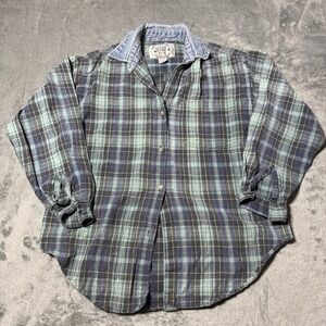 VTG 90s Quizz New York Flannel Womens Size M Plaid Denim Collar Outdoor Indie